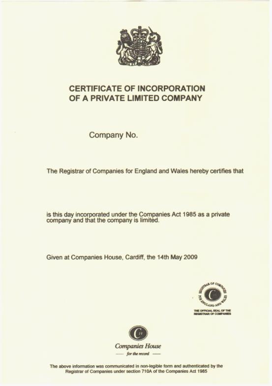 英国公司注册证书